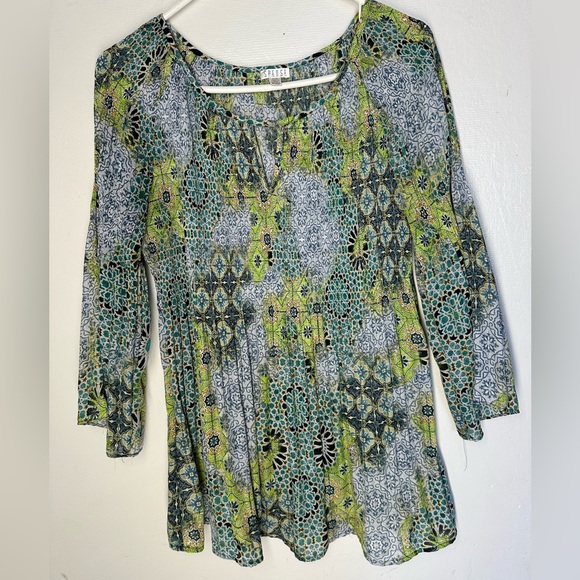 Spense Green and Blue Patterned Blouse - Picture 3 of 5
